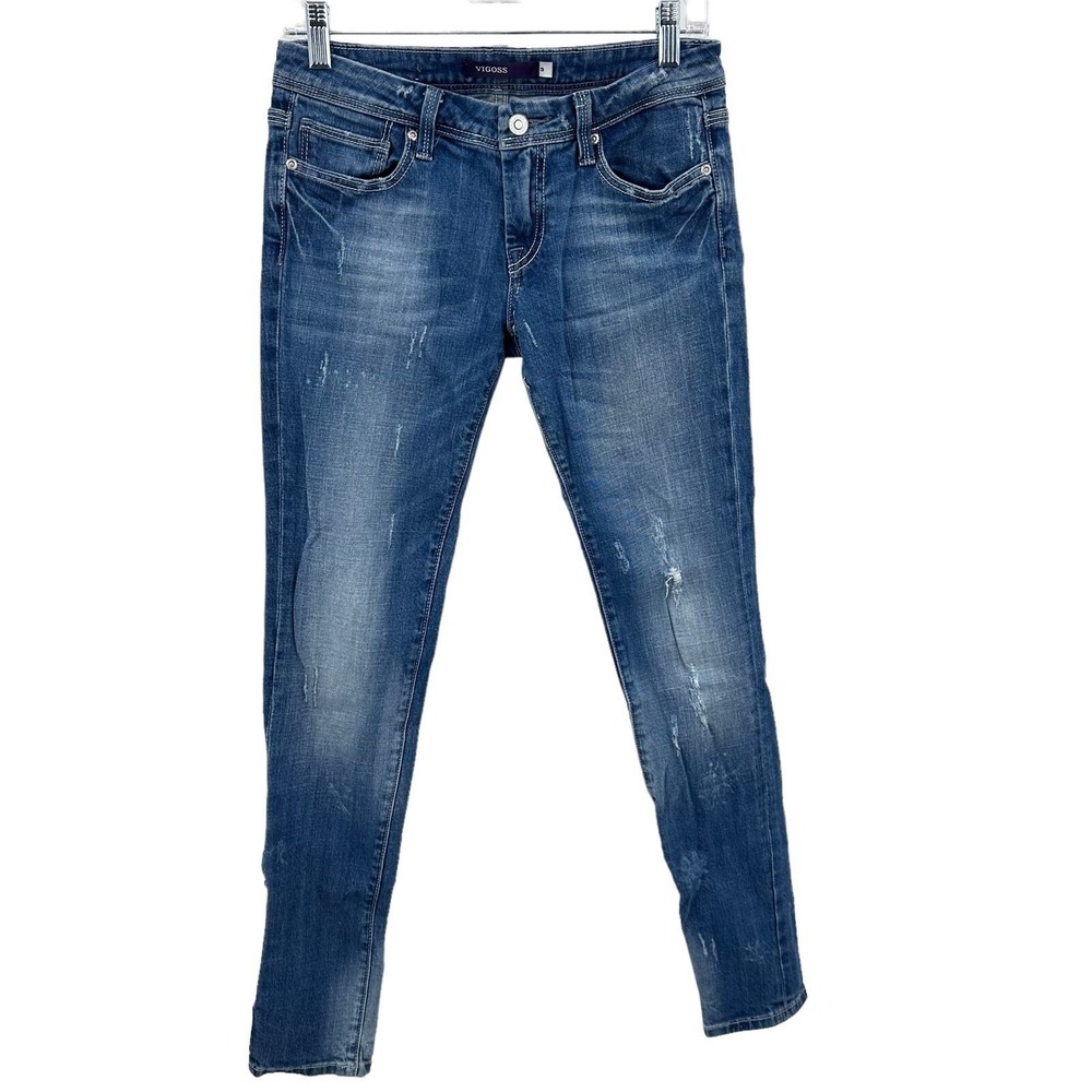 Vigoss Women Size 3  Skinny Jeans Medium Wash Distressed Embroidered P2927J